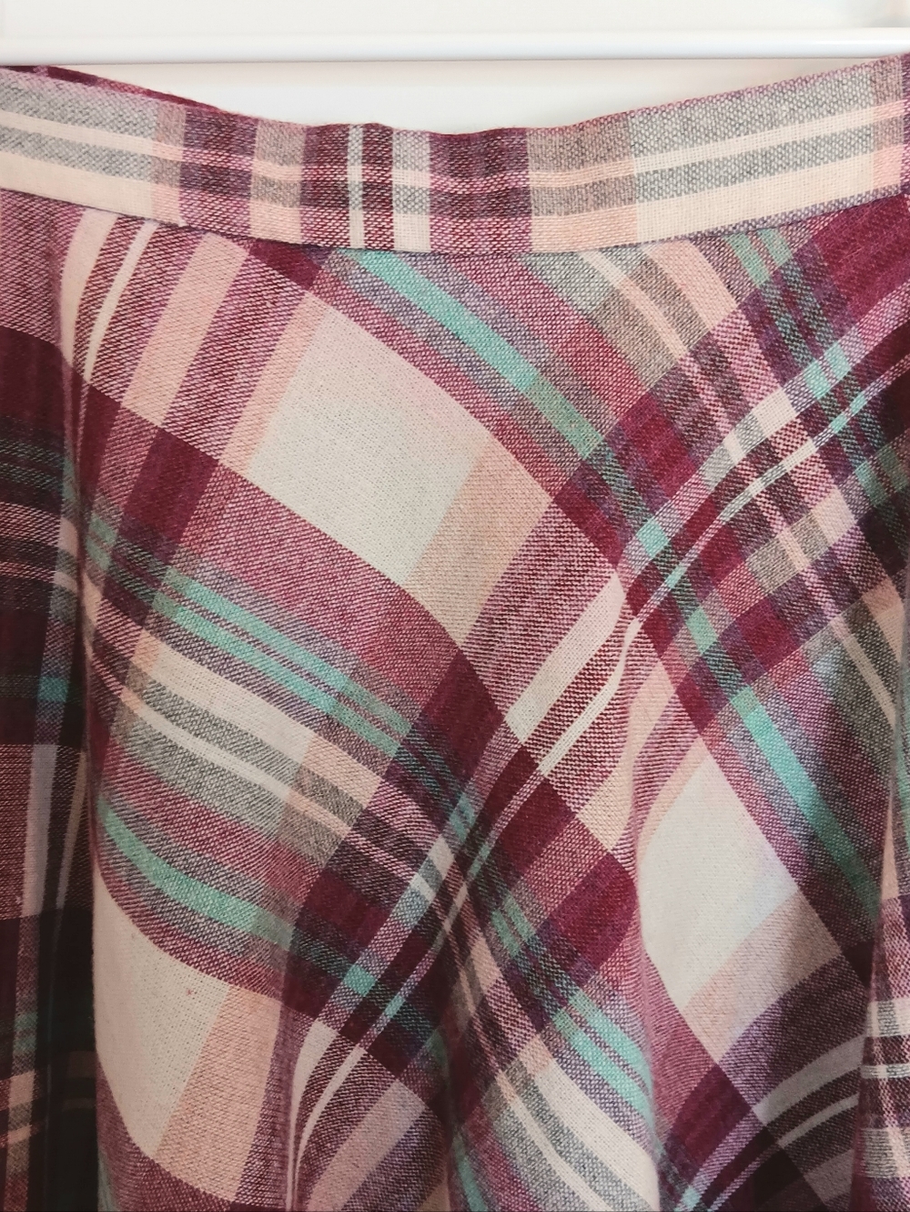 Sears Vintage Maroon & Pink Wool Plaid Midi Skirt A-line Union Made USA Academia - Picture 3 of 10